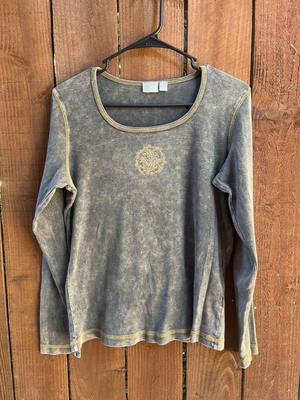 Y2k Apt. 9 2000s Grunge Alt Grey Acid Wash Long Sleeve Tee w Gold Stitching Sz L
